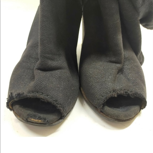 CHANEL Vintage Black Open Toe Wedge Boots - SZ 36 / 6 - Picture 3 of 7